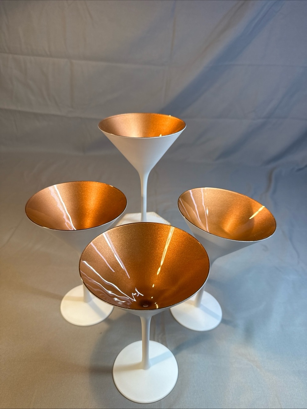 White Stem Martini Glasses with Copper Interior - Set of 4